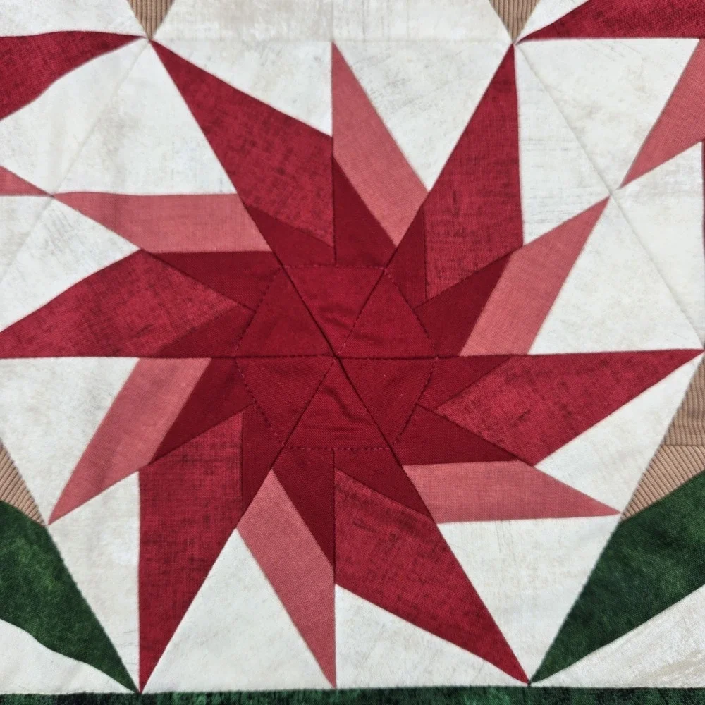 Quilted Christmas Table Runner Red Green Patchwork Star Holiday Decor‎ 16 x 35